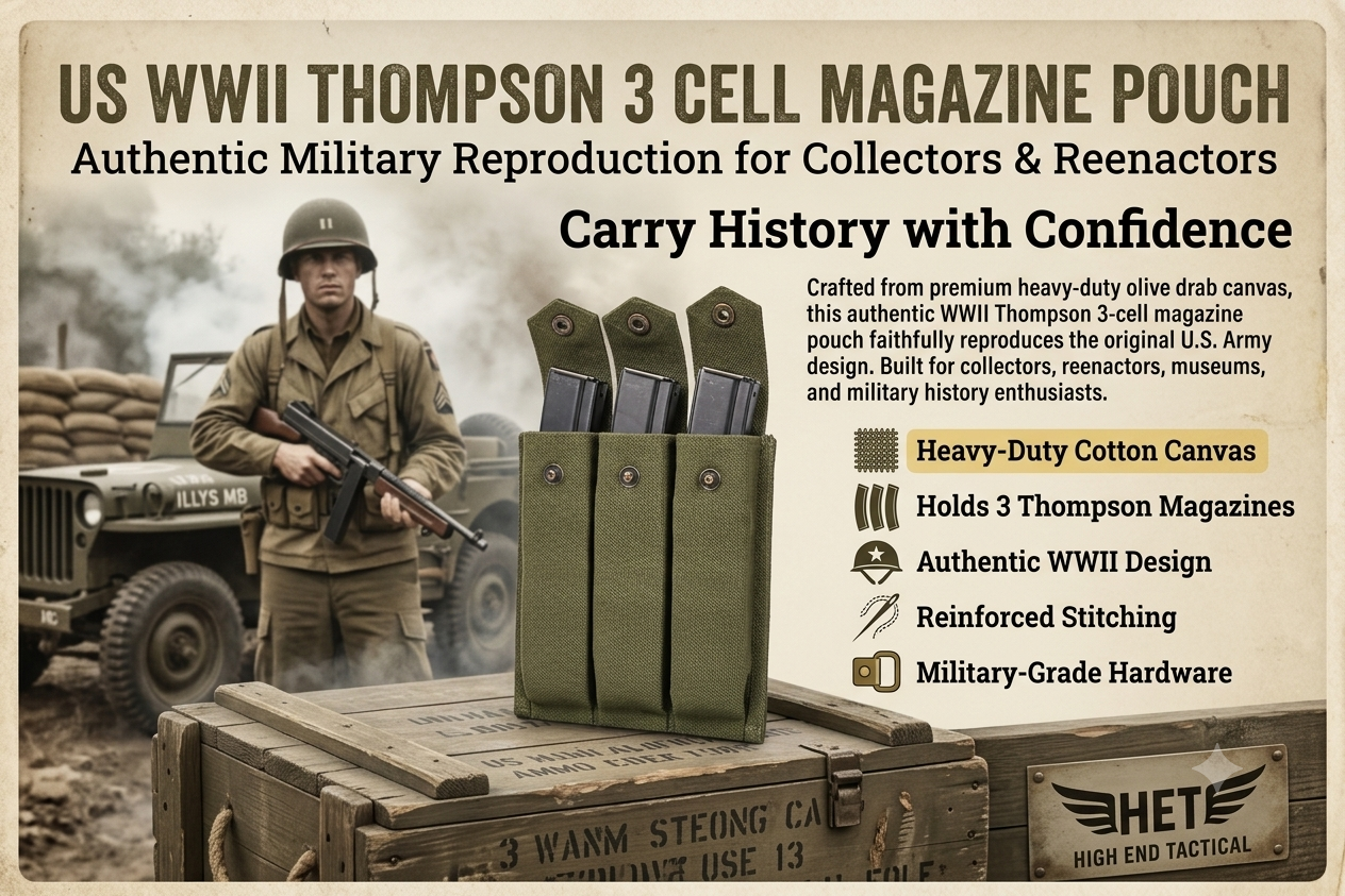 US WWII Thompson 3 Cell Magazine Pouch Military Style Canvas Ammo Pouch for Tactical & Reenactment Gear product banner